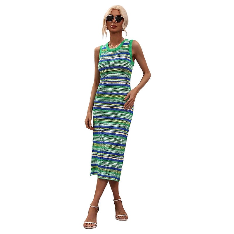 Womens Sexy Bodycons Dresses High-Neck Outfits Long Skirt Tracksuits Summer Crochet Knitted U-Neckline Ribbed Crop Tops  Green L | Fruugo SG