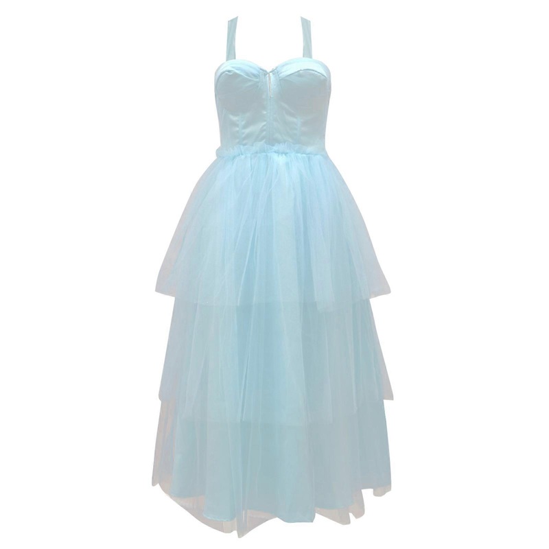 Womens Sleeveless Wedding Bridesmaid Dress Sexy Crisscross Lace-Up Backless Mesh Ruffled Elegant Evening Party Gown  Light blue XL | Fruugo SG