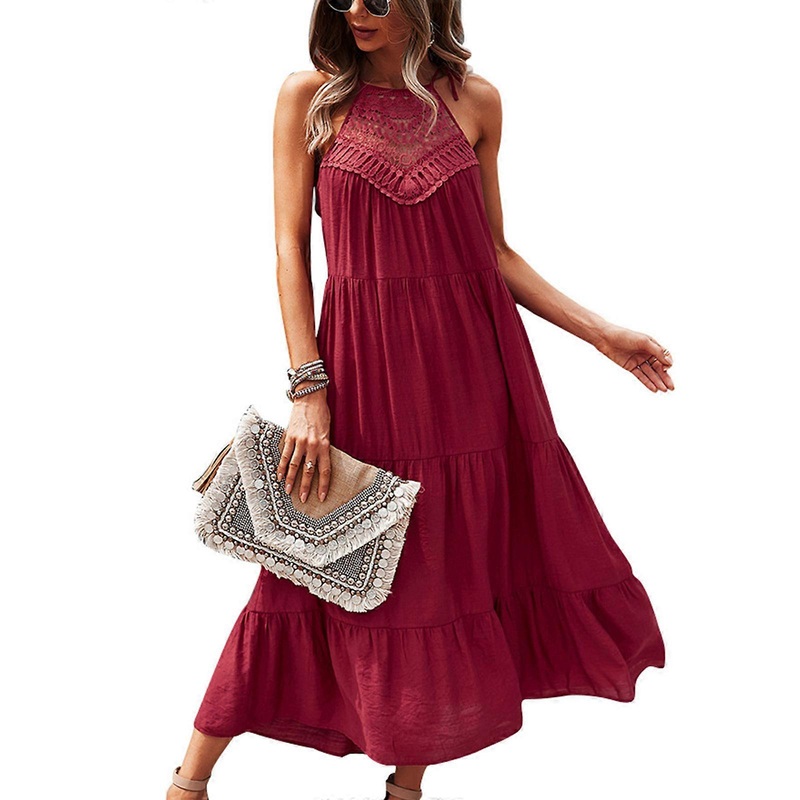 Womens Summer Flowy Smocked Dress Adjustable Spaghetti Strap Sleeveless Beach Dresses Square Neck  Burgundy XL | Fruugo SG
