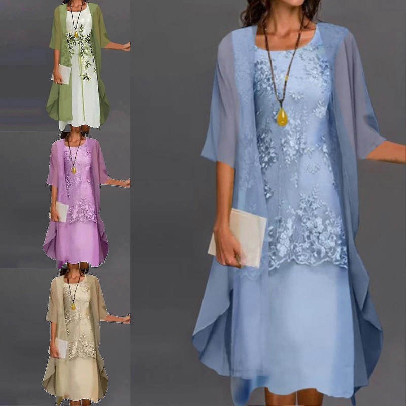 1 Set Spring Summer Office Lady Cardigan Dress Floral Print Large Hem Elegant Chiffon Dress Set For Party | Fruugo SG