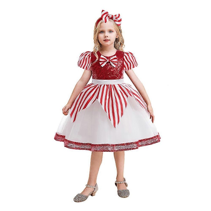 Christmas Puff Sleeve A-Line Dress with Headband Set Kids Girls Cute Striped Dresses Xmas Party Outfits | Fruugo SG