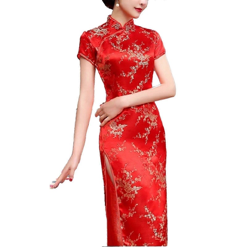 con Women Long Cheongsam Short Sleeve Side Slit Floral Print Soft Breathable Elegant Chinese Gown | Fruugo SG