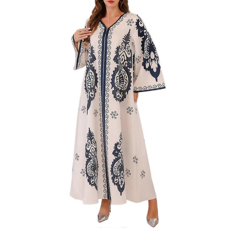 Full Cover Women Islamic Kaftan Dress Full Length Kaftan Dress Long Sleeve Middle Eastern Gown Embroidered Islamic Dress  White XL | Fruugo SG
