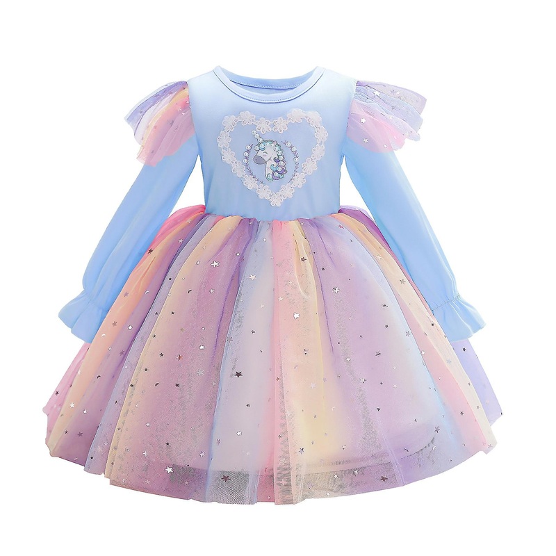 Girls Dress Long Sleeve Unicorn Mesh Dress | Fruugo SG