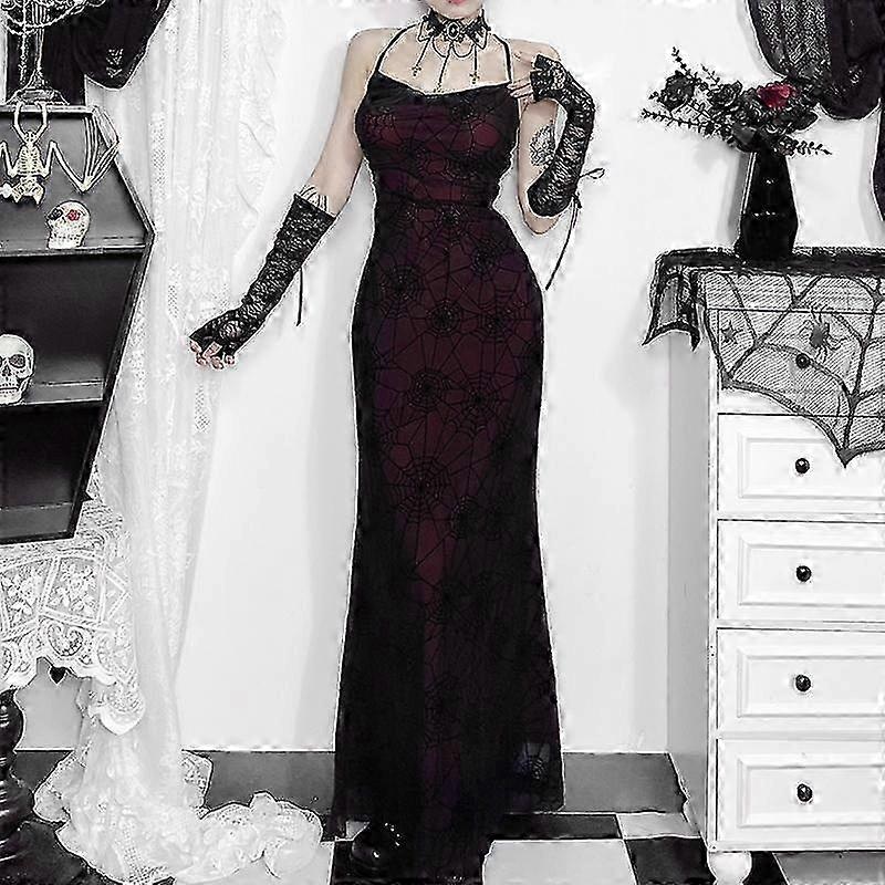Gothic Spider Web Print Cami Dress Women’s Sexy Cowl Neck Bodycon Spaghetti Strap Backless Club Midi Dress Cocktail Part | Fruugo SG