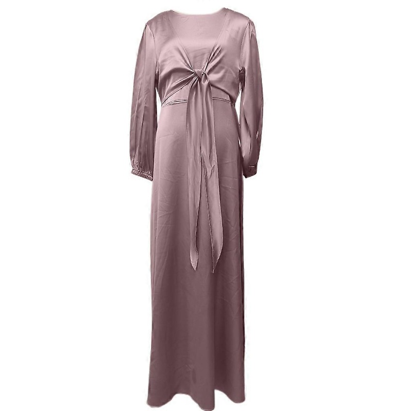 Muslim Maxi Dress O-Neck Dubai Turkey Islam Malay Clothing Lace Up Dual Wear Ramadan Modest Robe for Womens Girls  Lotus root purple XL | Fruugo SG