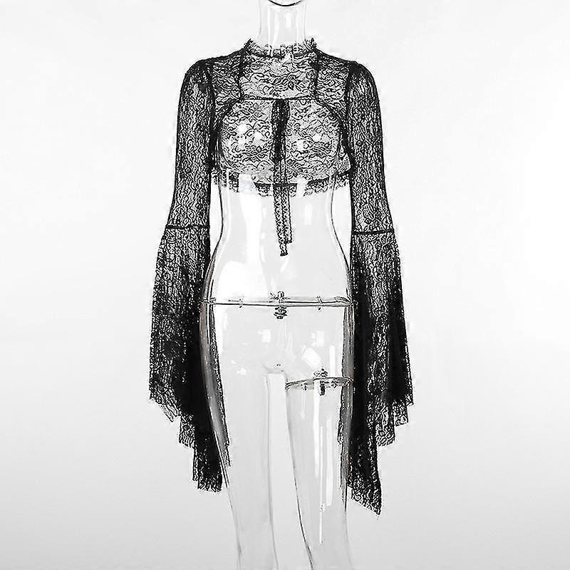 Women Black Lace Shrug Bolero Short Flare Sleeve Cropped Jacket Shrug for Wedding Evening Prom Gothic Costumes Aesthetic Tops | Fruugo SG