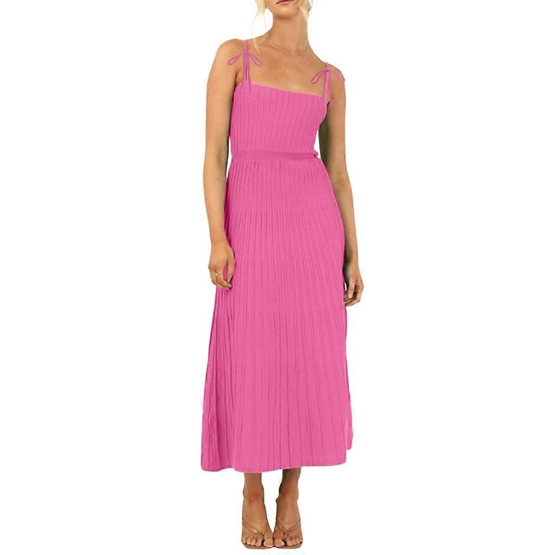 Women Ribbed Knit Spaghetti Strap Square Neck High Waist Solid Maxi-Long Dress | Fruugo SG