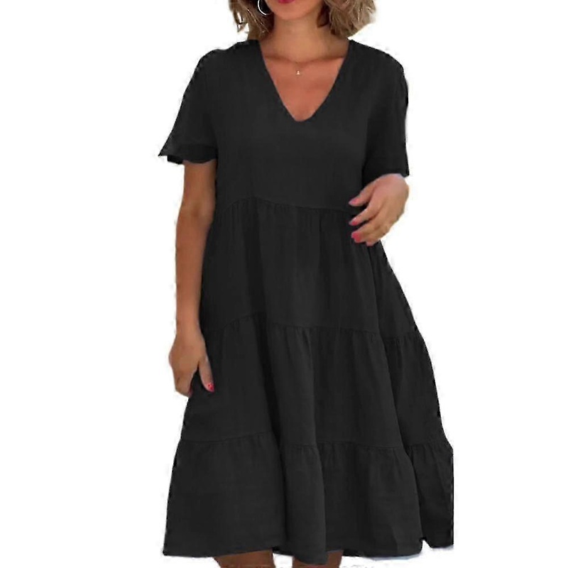 Women’s Fashion Summer Spring Solid Color Print Short Sleeve V-Neck Casual Dresses | Fruugo SG