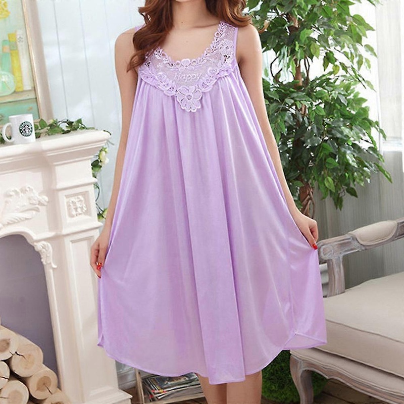 Women Satin Silk Feel Long Nightdress Lace Nightwear Nightgown Sleepwear Loungewear | Fruugo SG