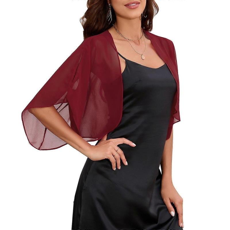 Women Sheer Shrug, Chiffon Short Sleeved Open Front Cardigan Lightweight Cropped Tops Shrug for Evening Dress T-shirt  Burgundy XL | Fruugo SG