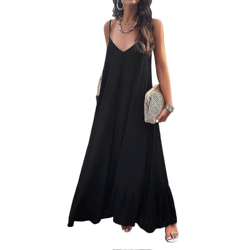 Women V Neck Long Camisole Dress Loose Fit Sleeveless Casual Full Slip Camisole Summer Dress | Fruugo SG