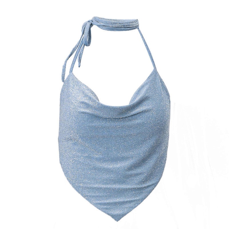 Womens Halter Strappy Cowl Neck Camisole Sexy Backless Shiny Glitter Sparkly Asymmetrical Bandeau Crop Top Sling Vest  Blue M | Fruugo SG