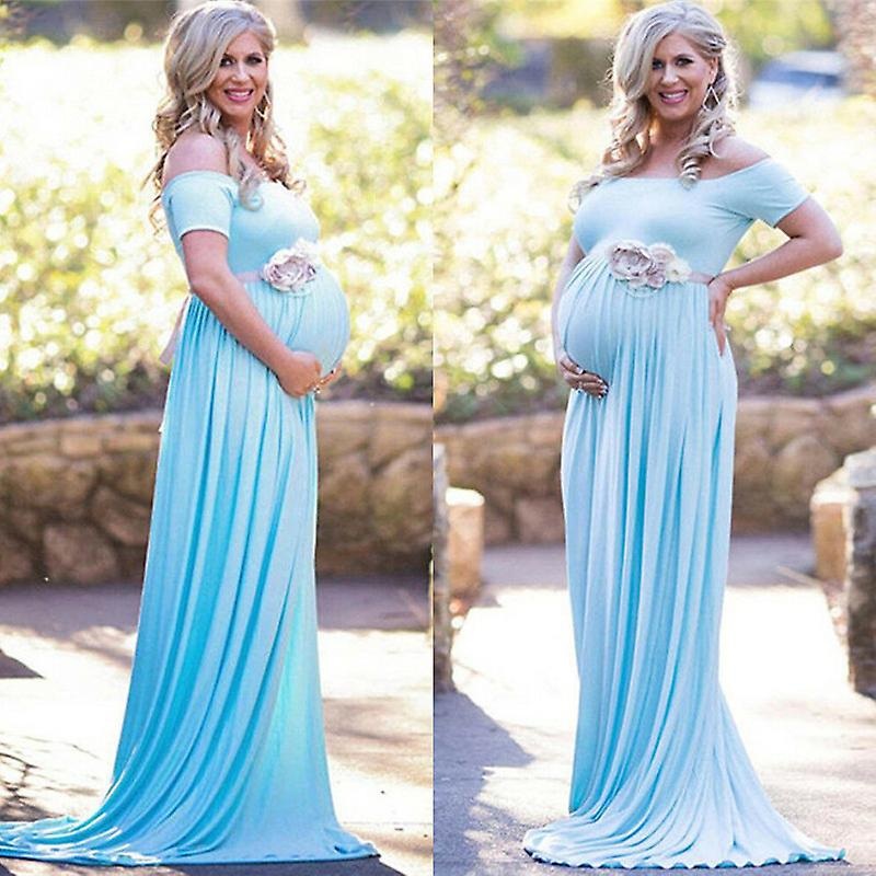 Womens Maternity Lace Dress Off Shoulder Short Sleeve Pregnant Photography Props Maxi Gown New | Fruugo SG