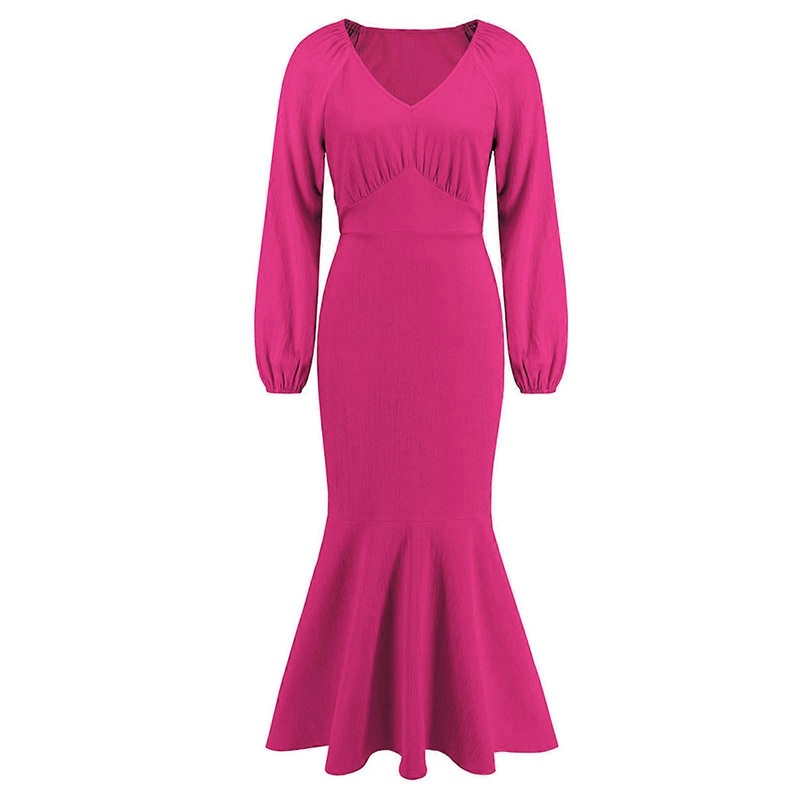 Womens Ruched Skinny Dress Long Sleeve Wrap V-Neck Party Maxi Dress Sexy Elegant Cocktail Dresses Solid Color  LQ675meihong S | Fruugo SG