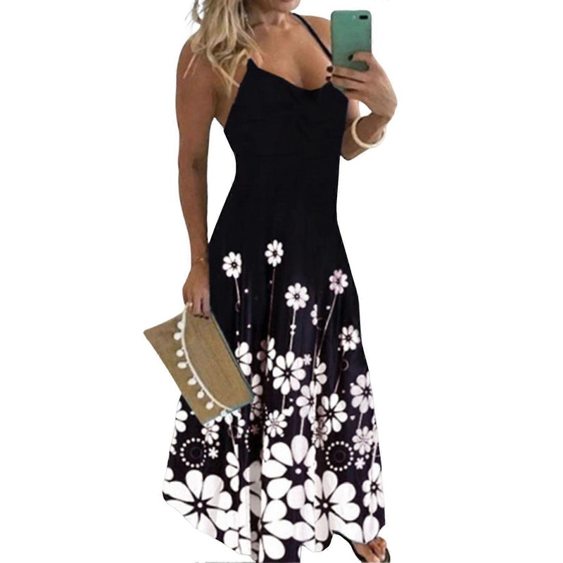 Womens Summer Floral Dresses Loose Maxi Sun Dress Sleeveless Boho Dresses For Women Black Ball Gown | Fruugo SG