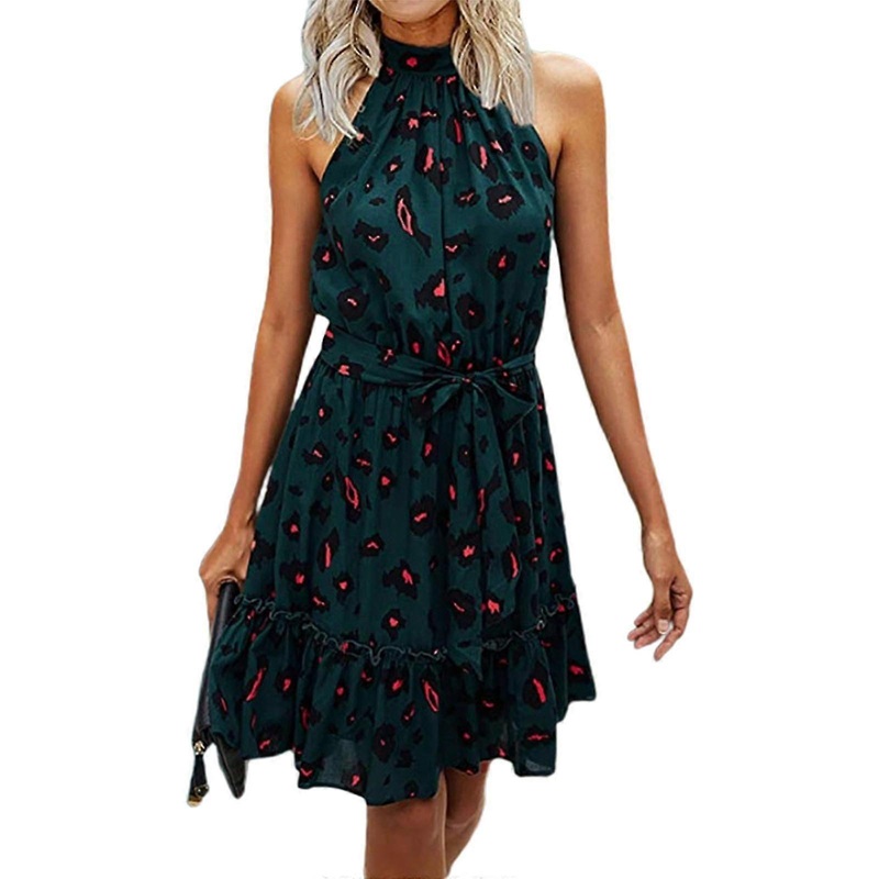 2023 Summer Neck Halter Dress Women Sleeveless Casual Loose Outfits Floral Polka Dot Print Short Bohemian Sundress  black polka dots XL | Fruugo SG