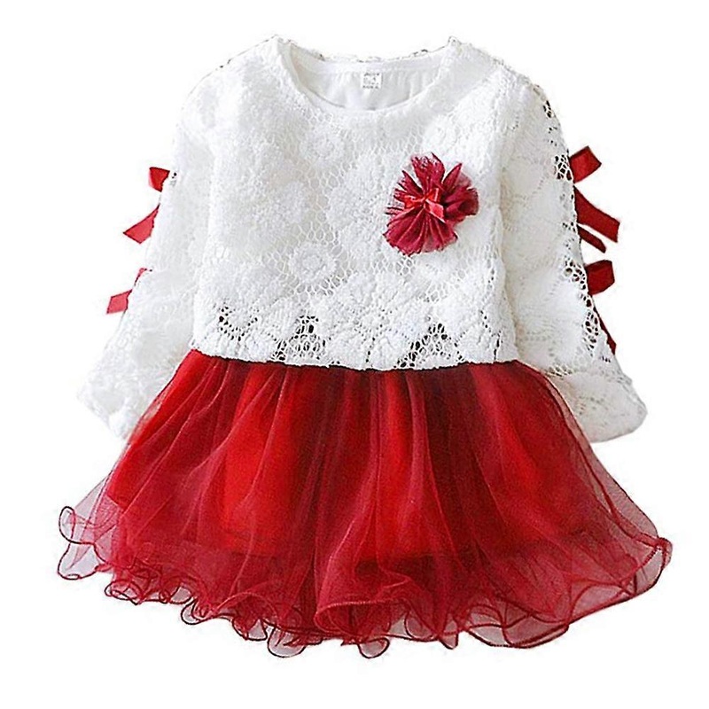 Comfortable Lace Princess Dress Baby Girl Suit Long Sleeve Clothes Dress(Red, 80cm) | Fruugo SG