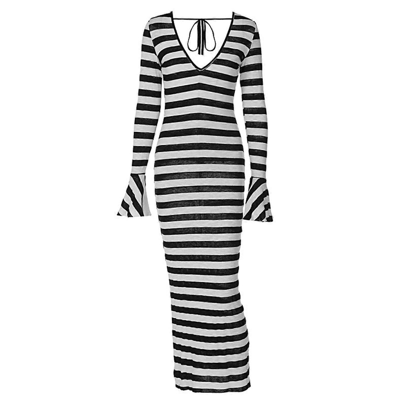 Elegant Striped Print Long Sleeve Dresses Breathable and Soft Material Show Your Unique Taste for Women  Black S | Fruugo SG