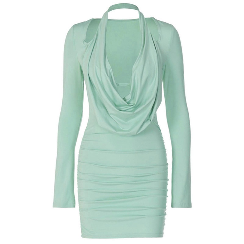 Elegant Women’s Halter Neck Long Sleeve Bodycon Mini Pencil Dress for Cocktail Party  Green S | Fruugo SG