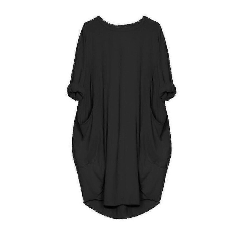 Exquisite 1009919900707Women Plus Size Long Eeve Loose Midi Dress With Pockets | Fruugo SG