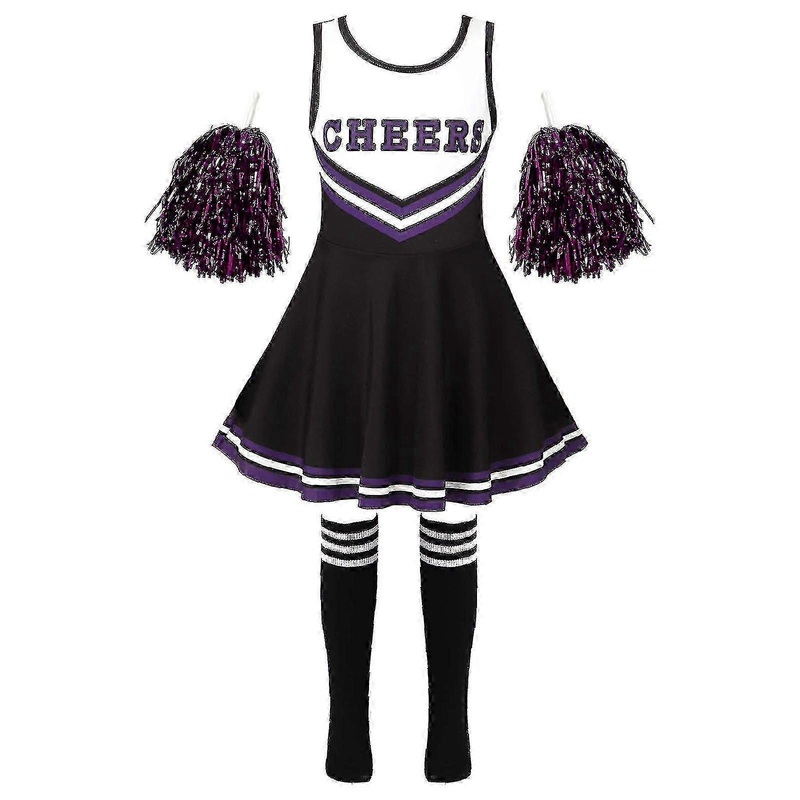 Girls Cheerleader Outfit Cheerleading Costume For Sport Games Round Neckline Letter Print Patchwork Dance Dress Flower And Socks | Fruugo SG