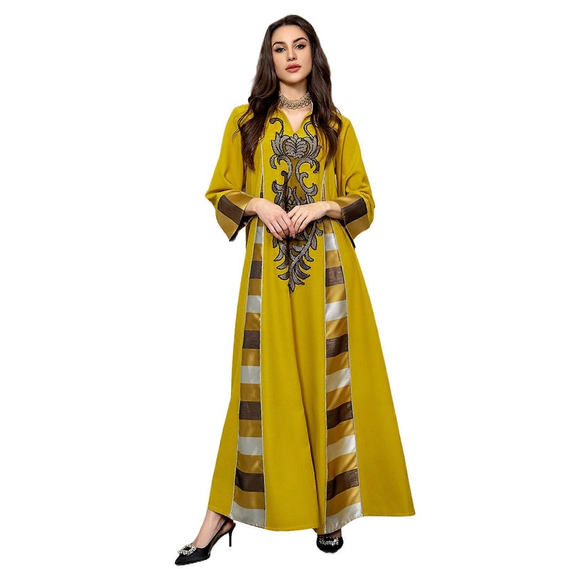 Kaftan Dress for Women, Embroidered Kaftan Dress Full Length Women Robe Dress Islamic Prayer Dress  Yellow XL | Fruugo SG