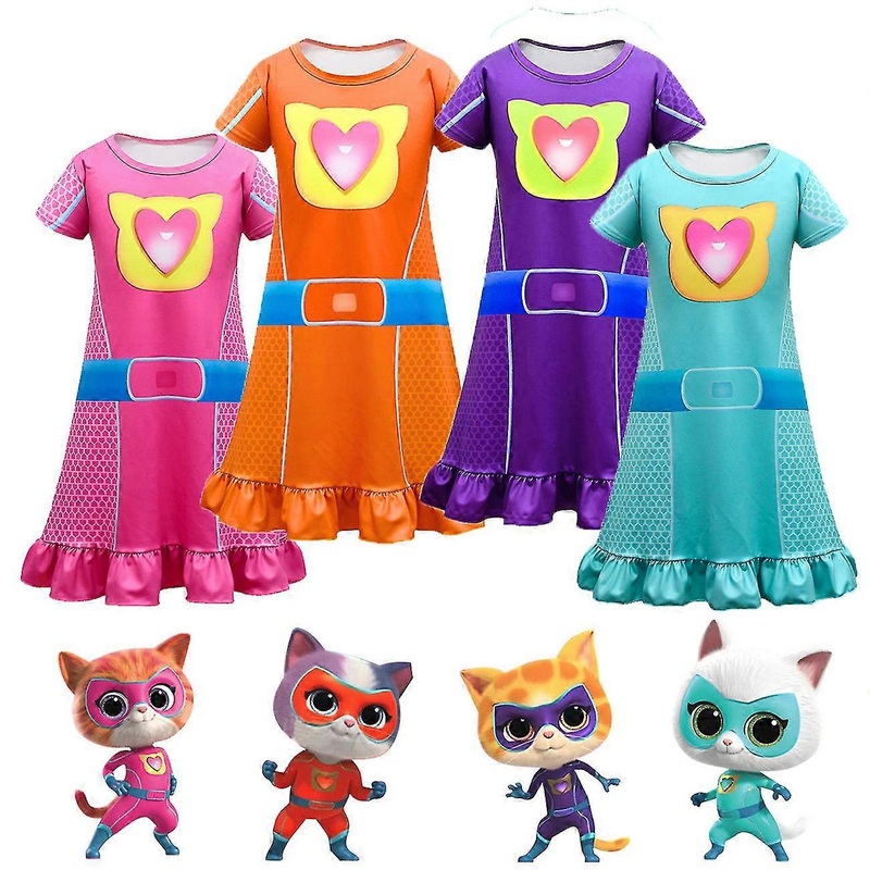 Kids Dresses For Girls Super Kitties Nightdress Summer Clothes Cartoon Nightgown Short-sleeved Pajamas Baby Children Homewear | Fruugo SG