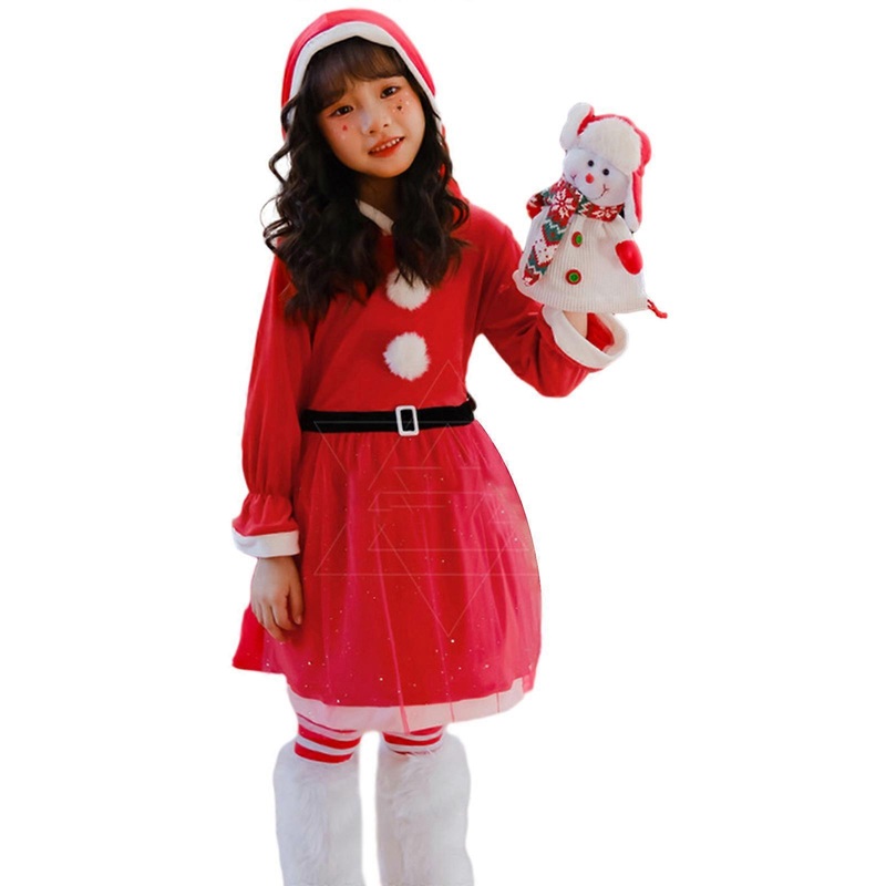 Kids’ Santa Costume Christmas Dress Long Sleeve Hooded Dresses for Girls  Red 150 | Fruugo SG