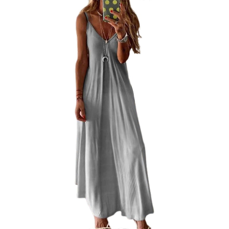 Lightweight Woman V Neck Sleeveless Long Skirt Loose Banquet Party Dress Solid Color Ladies Wedding Cocktail Party Skirt  Gray 5XL | Fruugo SG
