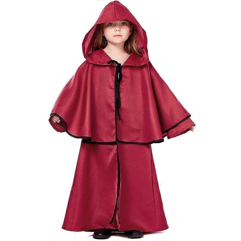 Red# Children European Medieval Style Ruffled Hooded Cape Lace-up Classic Color Robe Halloween Carnival or Party Wear Cloak for Kids | Fruugo SG