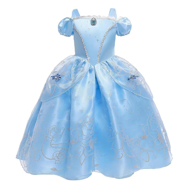 Sky blue# Summer Girl Dress Halloween Party Cinderella Cosplay Costume Cendrillon Light Blue Sling Puff Sleeve Dress for Children | Fruugo SG