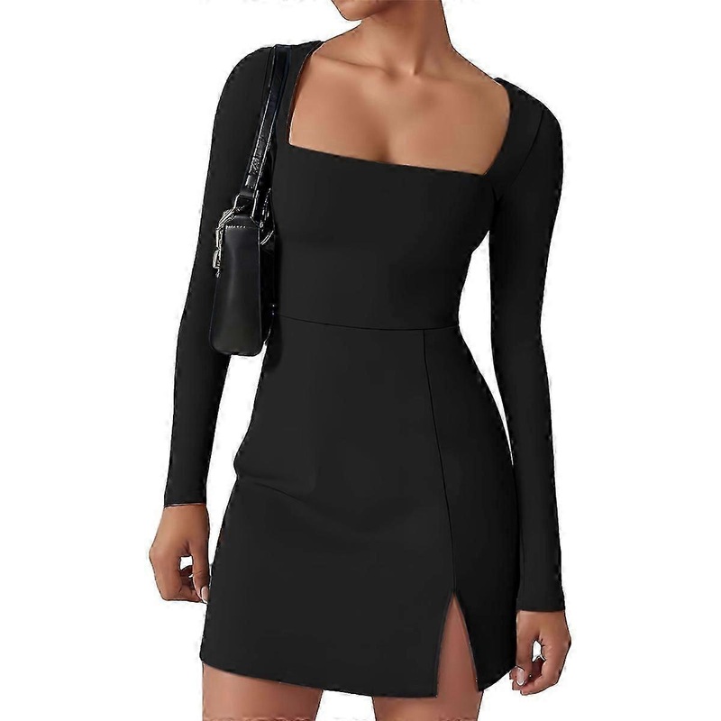 Square Neck Bodice Dress Black L | Fruugo SG