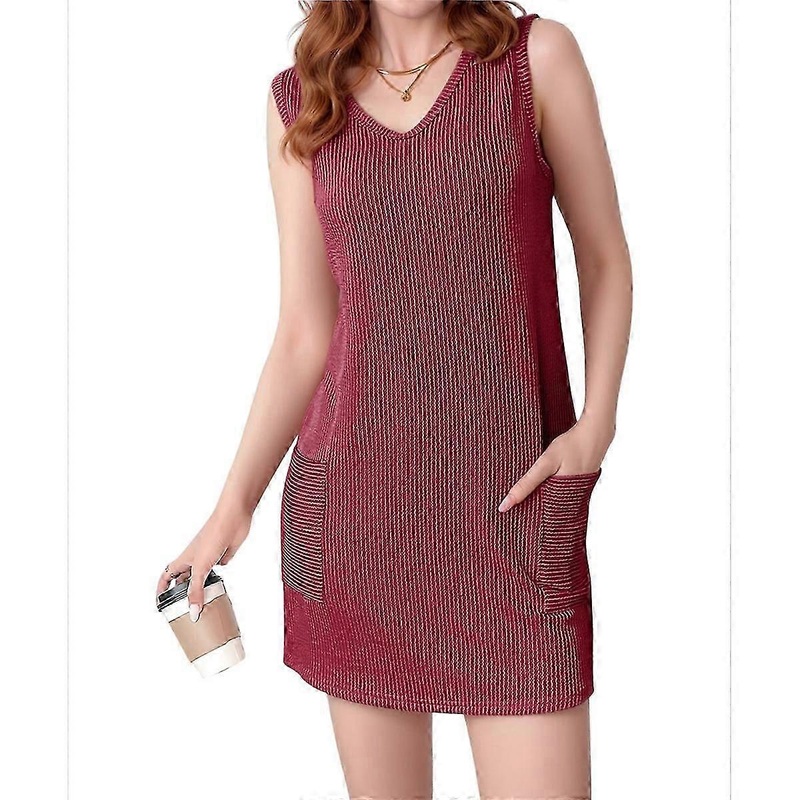 V Neck Sleeveless Sundresses Wine Red XL | Fruugo SG