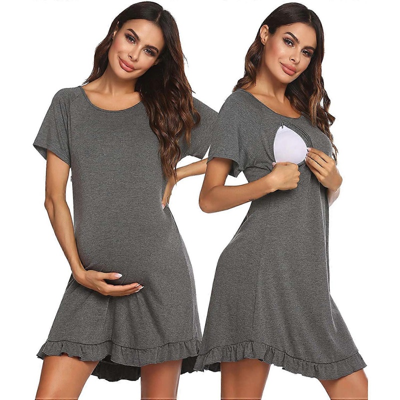 Women’s casual nursing dress Women’s round neck maternity dress short sleeve dress pajamas | Fruugo SG