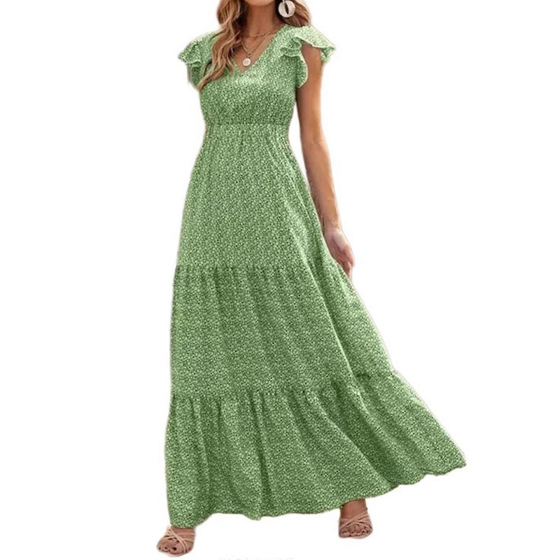Women’s Casual Summer Bohemian Flower Print Dress V Neck Short Sleeve High Waist Long Maxi Beach Dresses  Gray S | Fruugo SG