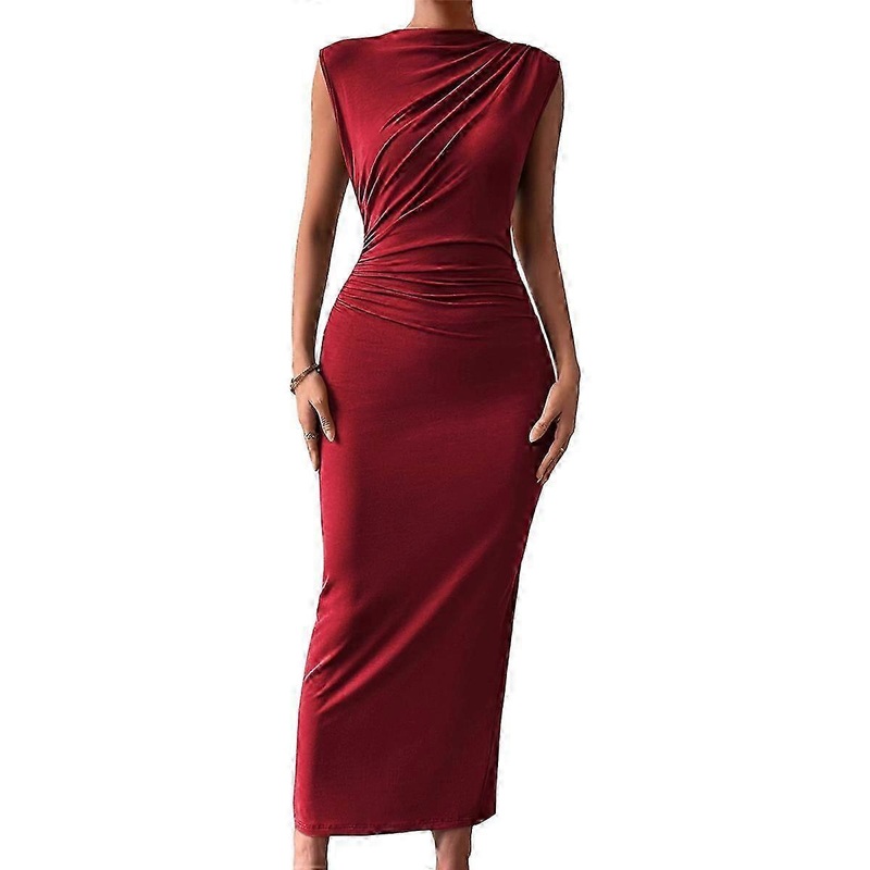 Women’S Ruched Bodycon Dress Wine Red L | Fruugo SG