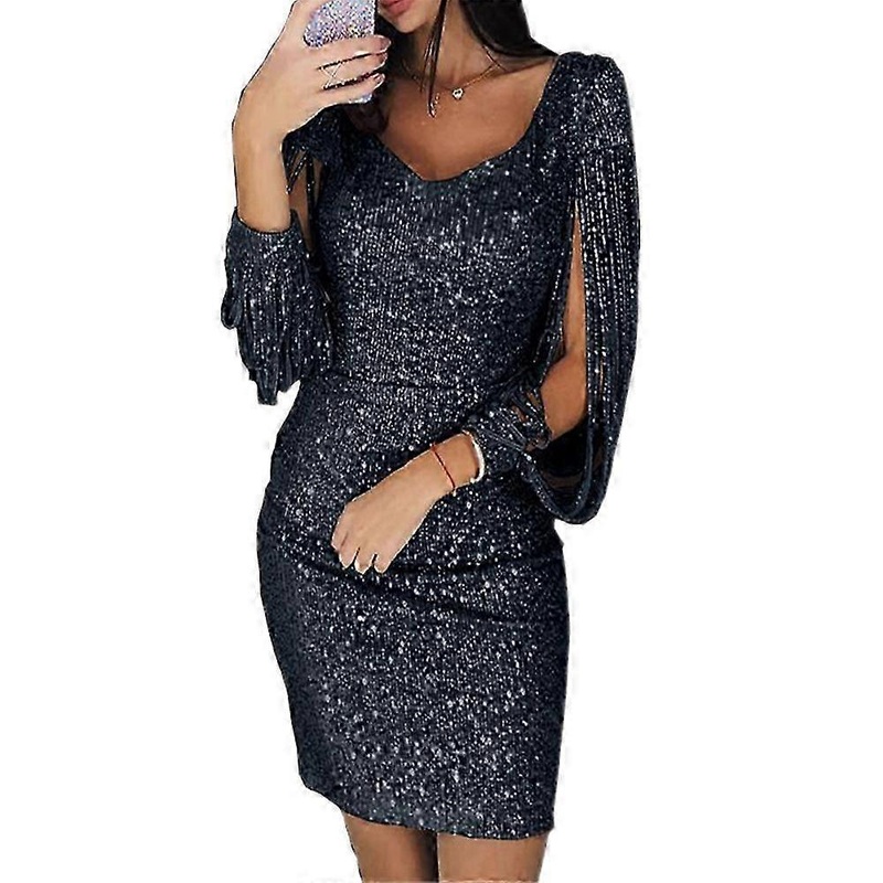 Women’s Sequin Pencil Dress Tassel Sleeve V Neck Glitter Cocktails Party Mini Dresses Clubwear | Fruugo SG