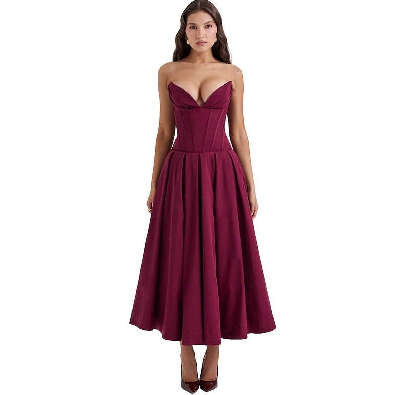 Women’s V Neck Strapless Tube Top Maxi Dress Off Shoulder Sleeveless Fitting Cocktails Club Party Formal Long Dresses  Burgundy XS | Fruugo SG