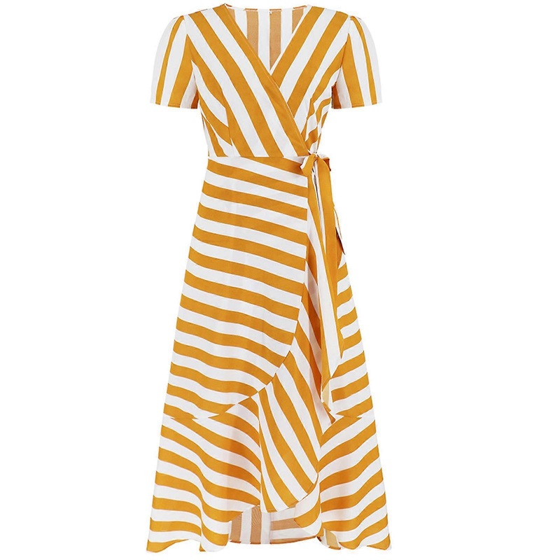 Womens Front Split Casual Striped V Neck Short Sleeve Summer Dress High Waist Long Maxi Dresses with Belt  Yellow XL | Fruugo SG