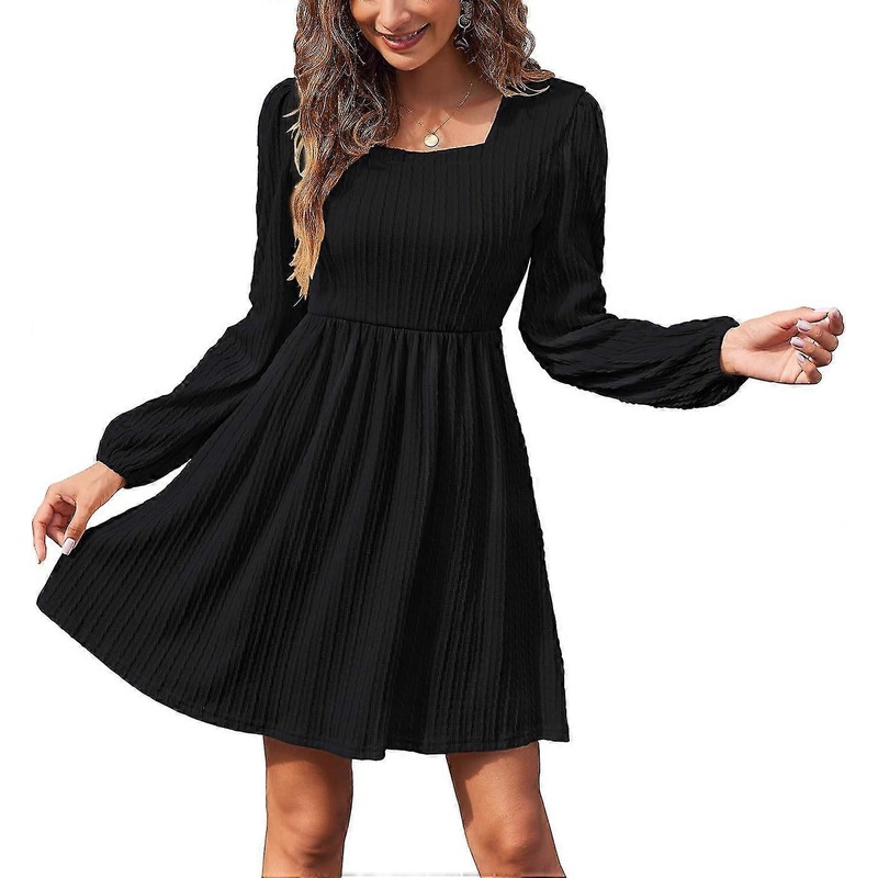 Womens Long Sleeve Knit Dress Square Neck Knee Length Casual Babydoll Fall Dresses 2023 | Fruugo SG
