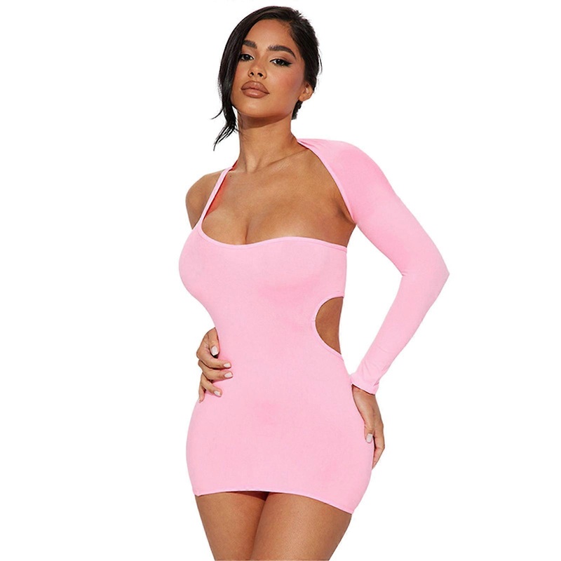 Womens One Shoulder Backless Long Sleeve Bandage Dresses Cut Out Halter Bodycon Mini Dress Club Party Short Dresses  Pink S | Fruugo SG