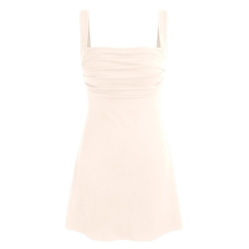 Womens Sleeveless Square Neck Ruched Chest Party Short Bodycon Dress Sexy Cutout Backless A Line Flared Tank Top Dresses  XL White | Fruugo SG