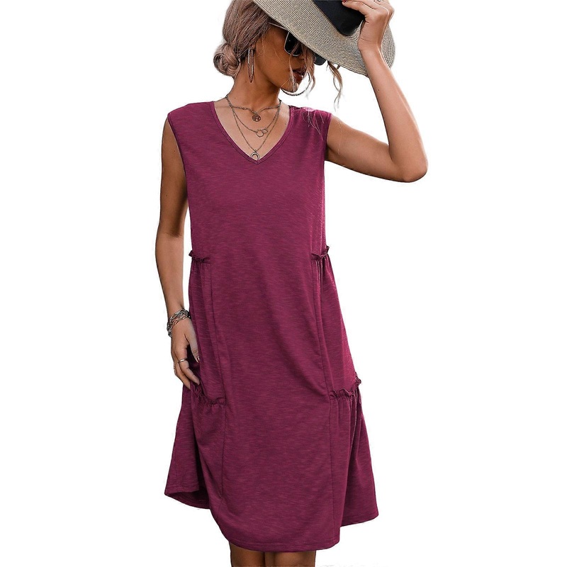 Womens Summer Casual Ruffle Sleeveless Tank-Dress Solid T-Shirt Dress  Fuchsia XL | Fruugo SG