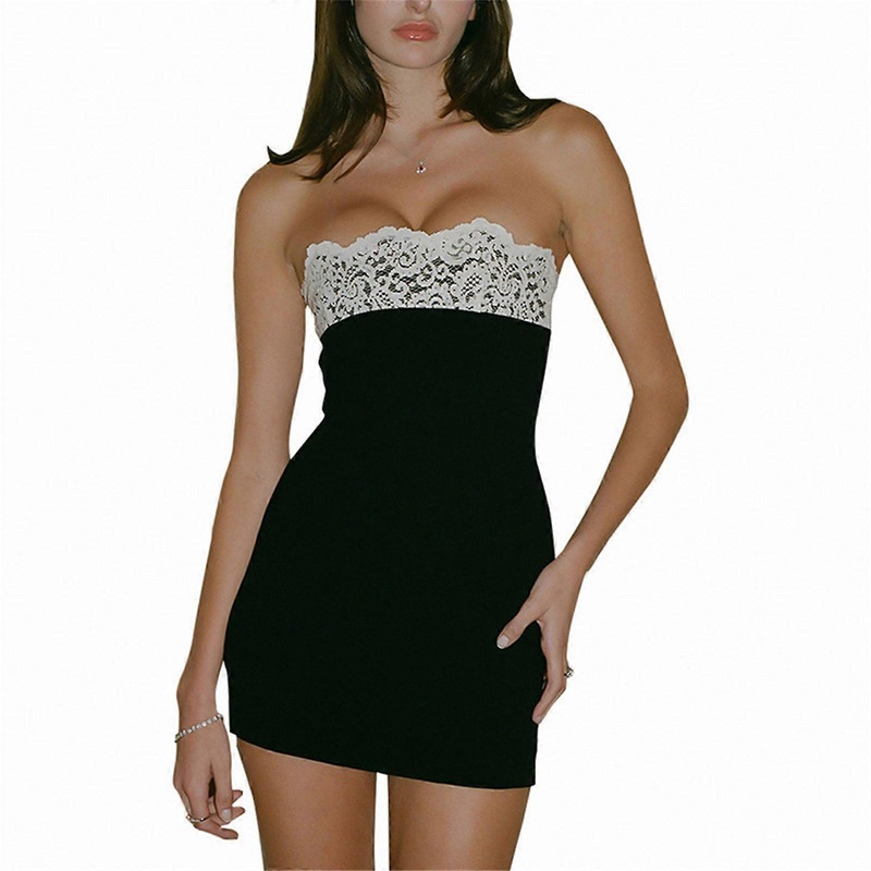 Womens Summer Strapless Backless Bare Shoulder Mini Bodycon Dress Flower Lace Spliced Package Hip Bandeau Tube Dress  Black S | Fruugo SG