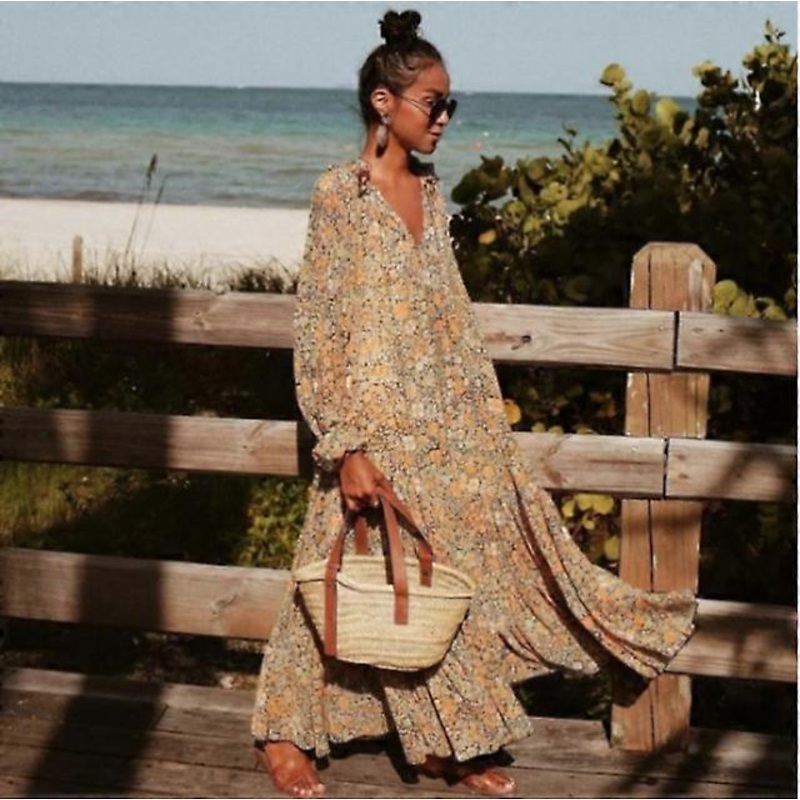 2023 Autumn Bohemian Women's Long Dress Oversize Beach Elegant Dresses Female Autumn Fashion Casual Loose Holiday Ladies Clothes-khiki,M | Fruugo SG