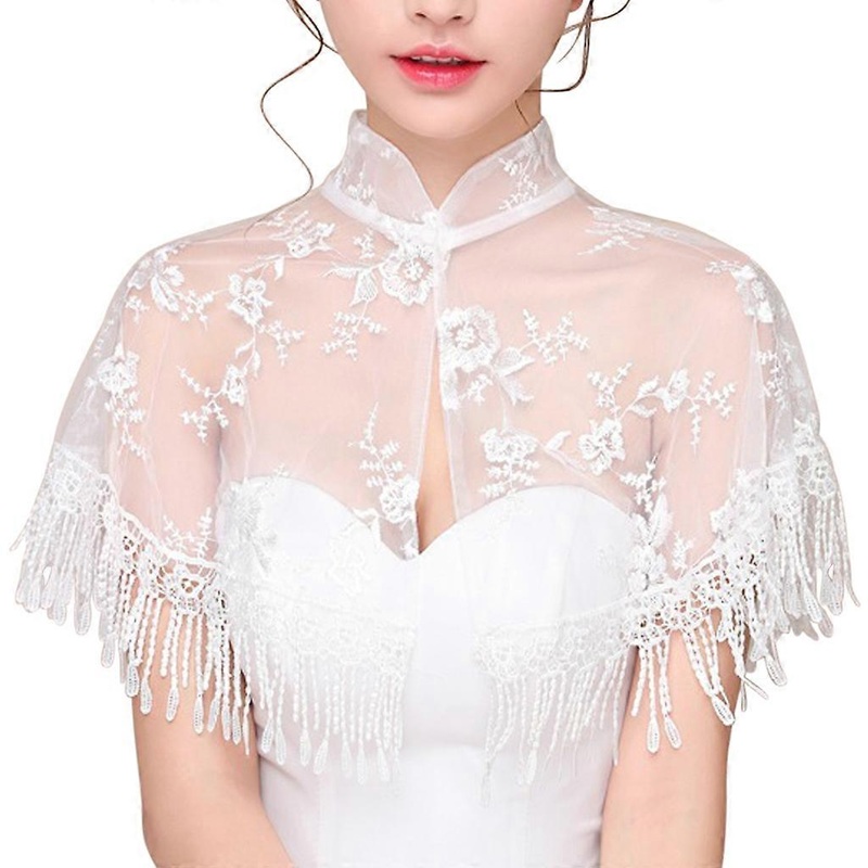 High Neck for Jacket Wedding Bolero Floral Lace Tassel Bridal Wraps Cape Women S  White One Size | Fruugo SG