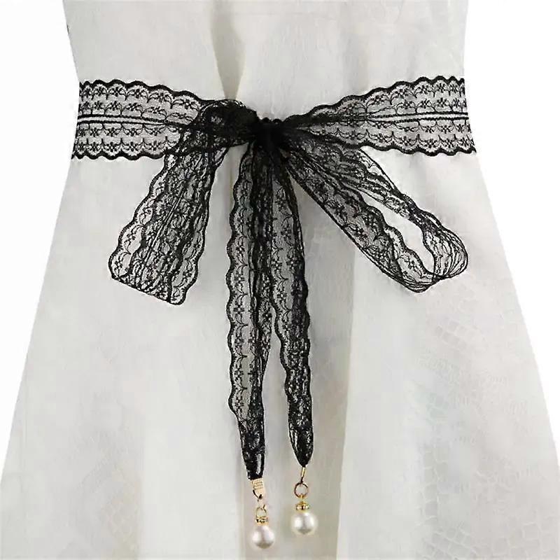 Lace Belt Dress Trendy Sophisticated Sophisticated Dress With Silk Ribbon Pearl Waist Chain Fashionable Must-have Women Elegant | Fruugo SG