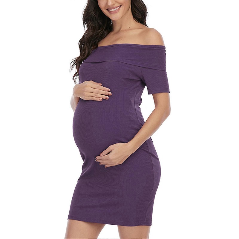Purple S Maternity Dresses Off Shoulder Short Sleeve Pure Color Soft Comfortable Fashionable Slim Fitting Women Dresses for Daily | Fruugo SG