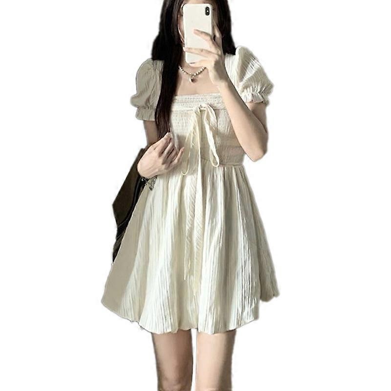 Short Dress Square Neck High Waist Pure Color Cute Fashionable Mini Dress for Dating Shopping Travel | Fruugo SG